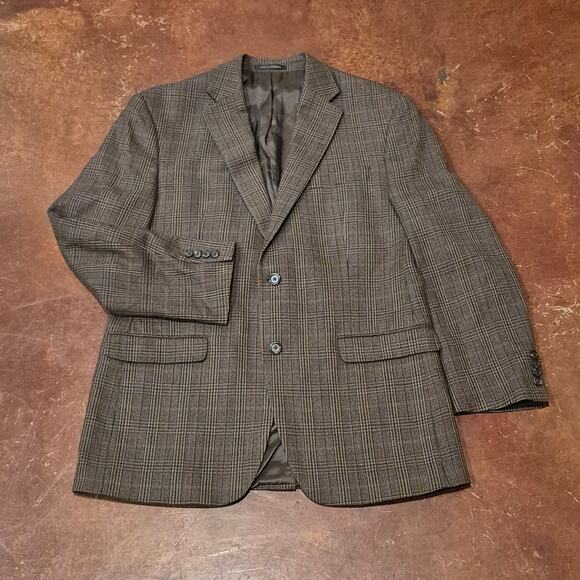 Lauren Ralph Lauren Sport Coat Mens 42L Tartan Plaid Brown Wool Blazer Jacket